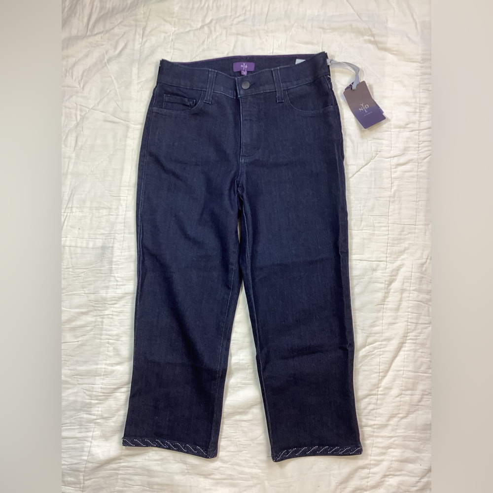 New NYDJ‎ Crop Jeans 2 Womens Dark Wash Sequined Lift Tuck Technology